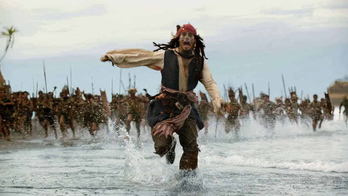 Pirates racing in the sea.