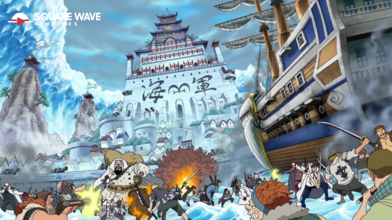 The Navy battles pirates like Luffy in the dynamic One Piece world