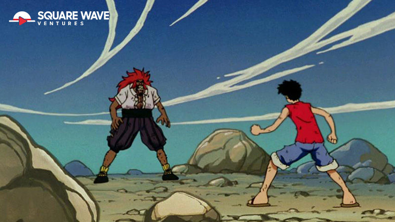Luffy battles in the first One Piece Movie, released in 2000